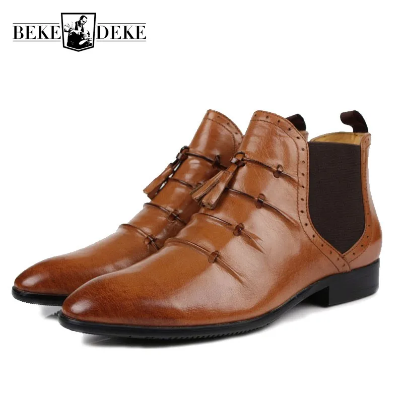 Итальянские модные мужские ботинки «Челси», модная обувь из натуральной кожи с кисточками, деловая обувь для вечеринок, мужская обувь без