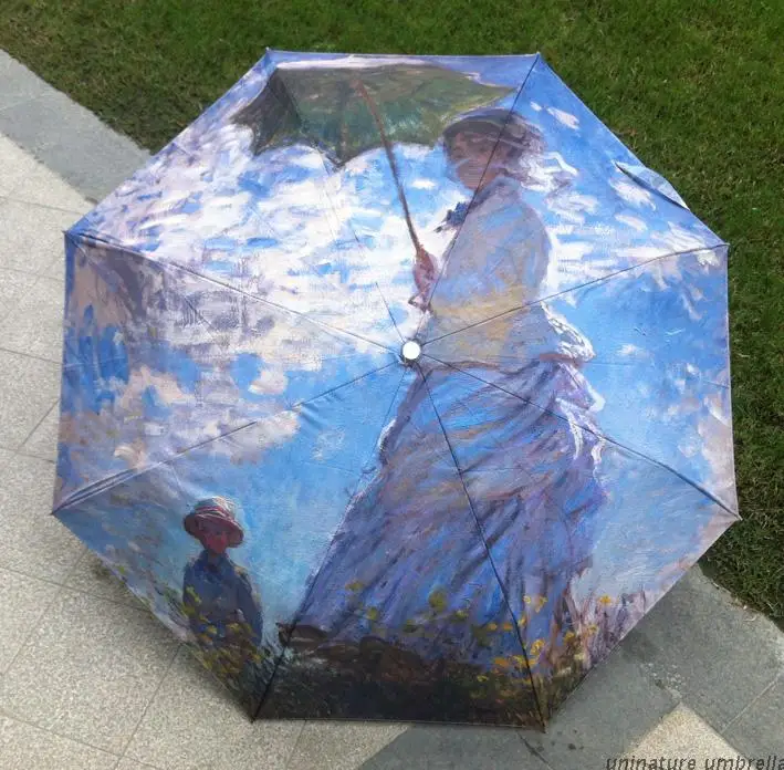 Claude Famous Oil Painting Umbrella Woman Ultra Anti Uv Black