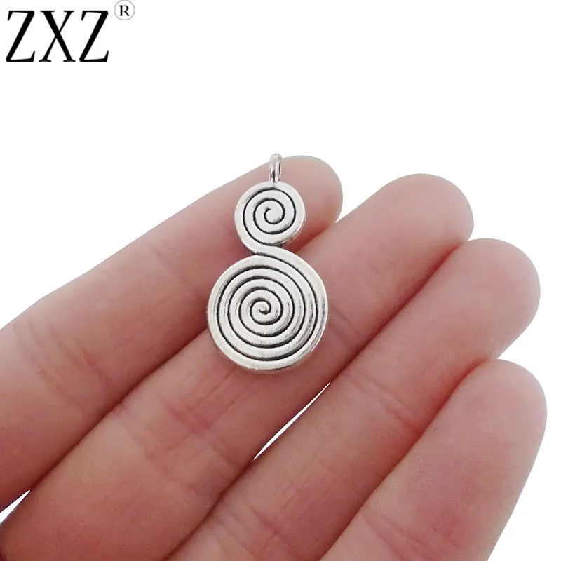 

ZXZ 10pcs Antique Silver Tone Double Spiral Swirl 2 Sided Charms Pendants Beads for Bracelet Earring Jewelry Making Findings