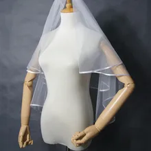 2 слоя свадебная вуаль Локоть Длина свадебная вуаль с лентой края