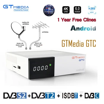 

GTMedia GTC Satellite TV Receiver DVB-T2/C/S2/ISDB-T ccam Android 6.0 Smart TV Box Amlogic S905D 2GB 16GB 1 year europe tv m3u