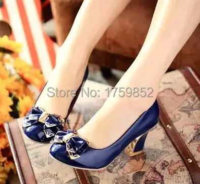 Женские туфли на высоком каблуке с бантом размеры до 43|high-heeled shoes|heels bowshoes thick heel |