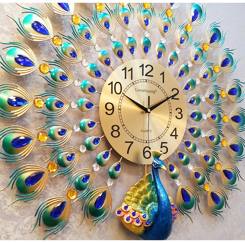 Большие роскошные настенные часы Павлин домашний декор цифровые настенные часы гостиная спальня беззвучные Часы настенные современный дизайн металла часы