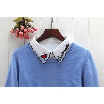 

Women Fake Collar Letter Heart Embroidery Chiffon Half Shirts for Matching Tops XRQ88