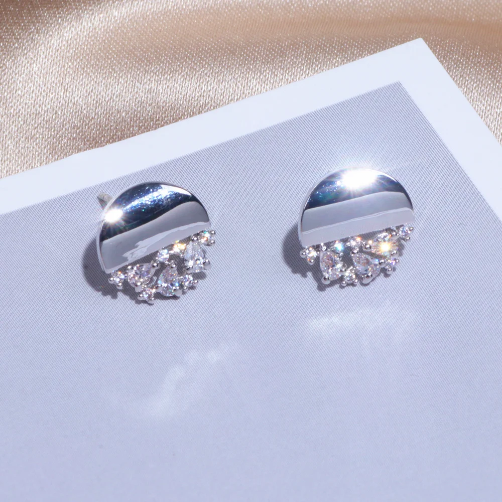 Роскошные серебряные круглые серьги-гвоздики с кубическим цирконием для женщин и девочек, блестящие трендовые свадебные серьги, ювелирные изделия, аксессуары