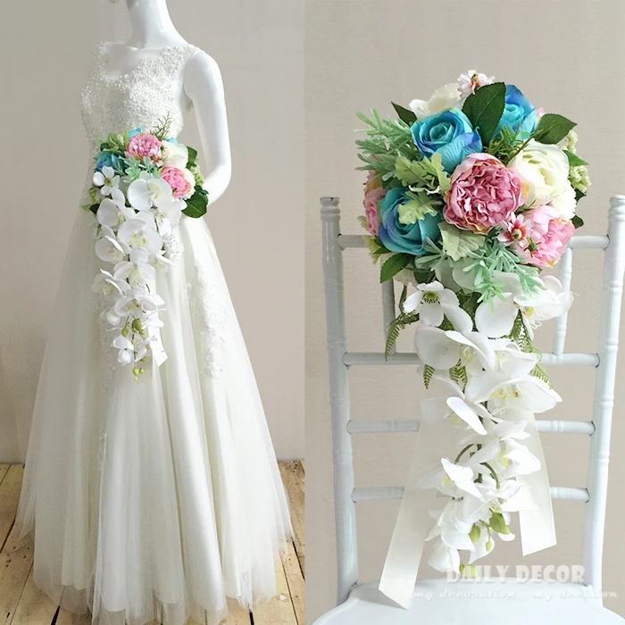 

Новинка! Длинные искусственные шелковые цветы фалаенопсис в форме капли, свадебный букет из белой орхидеи в форме водопада