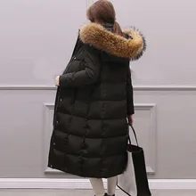 Новинка, Модный зимний женский пуховик, большой размер, Белый утиный пух, пальто, большой натуральный мех енота, парка с капюшоном, длинная верхняя одежда, QH0922