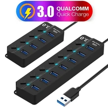 Usb-концентратор 4/7 портов USB 3,0 зарядное устройство концентратор Высокоскоростной вкл/выкл переключатели адаптер переменного тока разветвитель для ПК ноутбука rozdzielacz