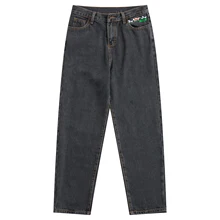 Повседневные, игривые, дизайн, Брендовые женские джинсы, полная длина, черные, серые, с вышивкой коровы, женские джинсовые штаны, брюки