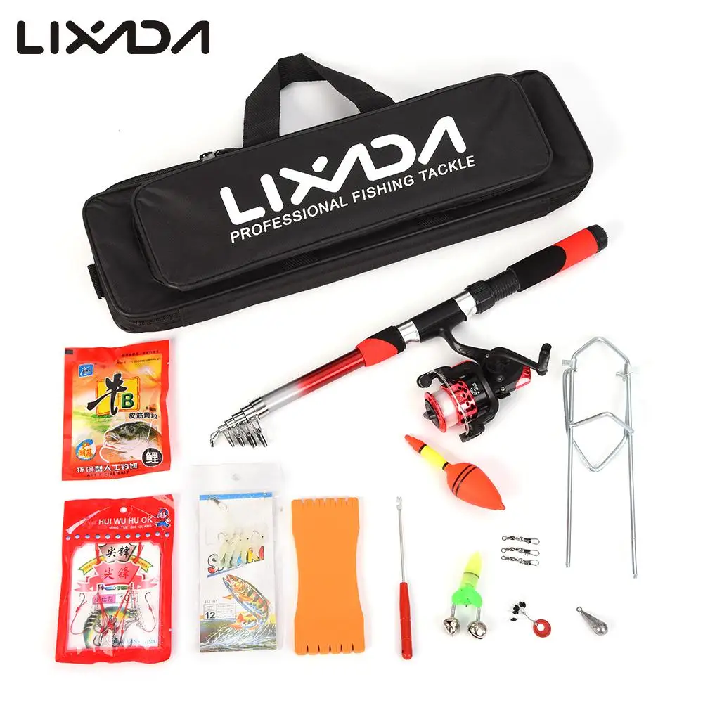 Lixada 2.1m Telescopic Fishing Rod Combo Full Kit Fishing Tackle Kits Set  Spinning Fish Reel Pole Baits Hooks Fishing Bag Kit