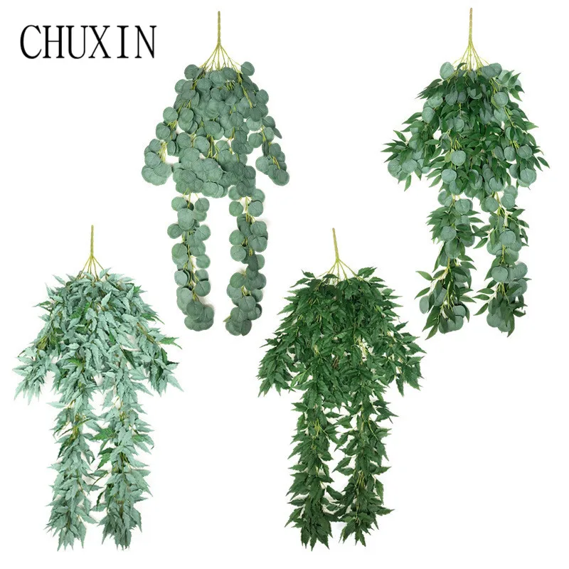 

Simulation flower green Hanging eucalyptus Willow leaves rattan home Ceiling decoration wedding Arrange plant wall materials