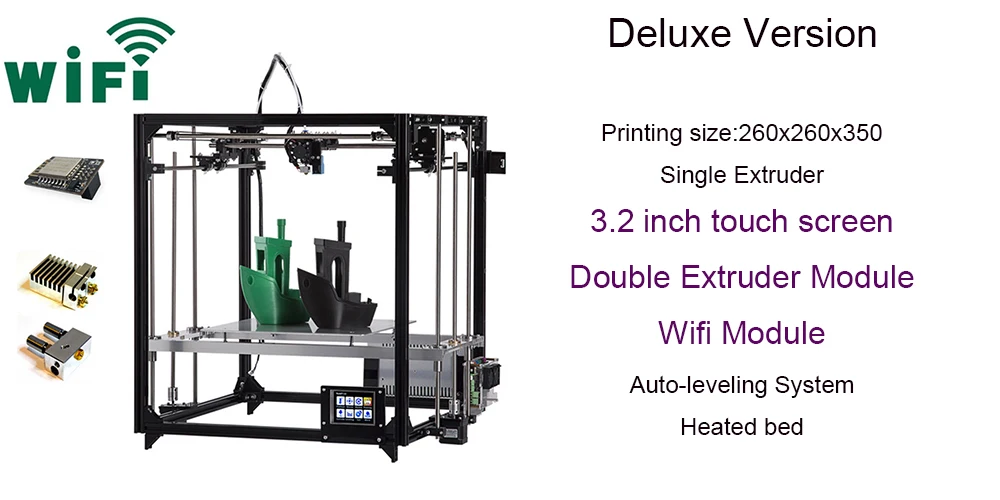 Модернизированный 3d принтер Flsun двойной экструдер большой размер печати 260*260*350 мм автоматическое выравнивание кровать с подогревом TFT Wifi