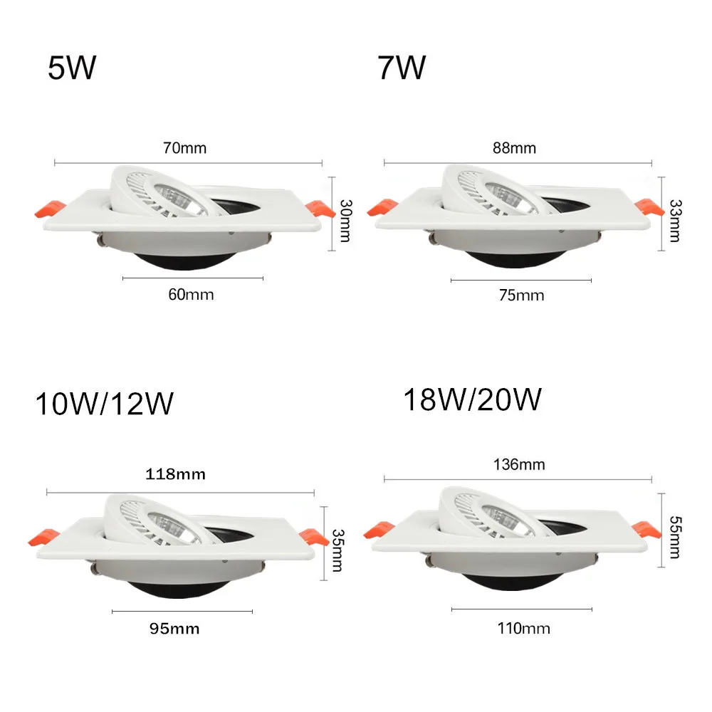 Регулируемый угол света Точечный светильник с регулируемой яркостью Встраиваемый светодиодный светильник 18 Вт 12 Вт 10 Вт 5 Вт с регулируемой яркостью Встраиваемый светодиодный потолочный Светильник направленного света точечный светильник