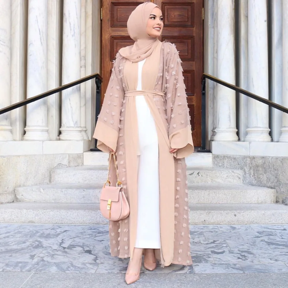 

Liffle Fur Appliques Cardigan Muslim Abaya Women Islamic Dresses Long Robes Kaftan Dubai Thobe Turkey Clothing Middle East Tunic