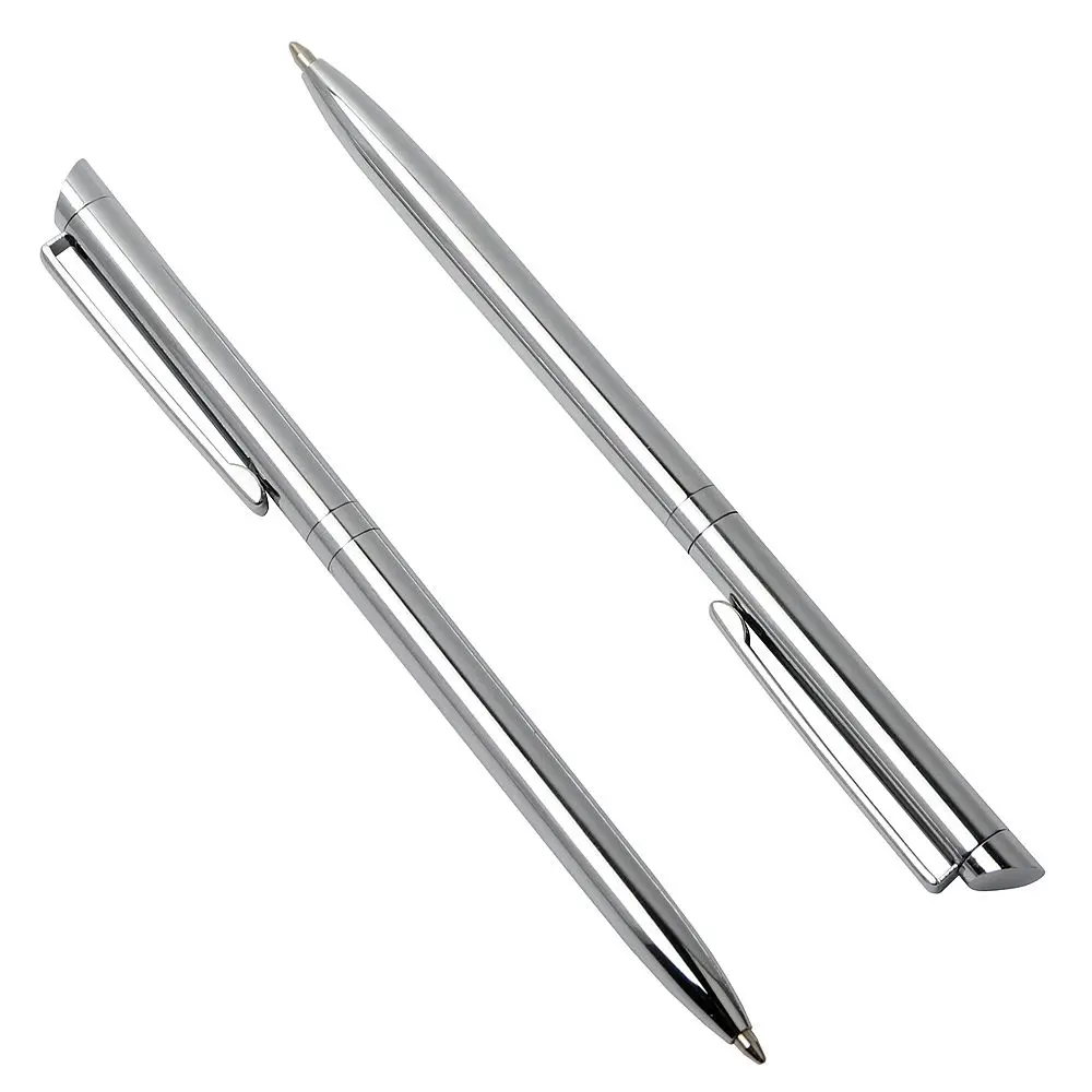 

10PCS/LOT Glossy Silver Ball-point Pen Stainless Steel Rod Rotating Metal Ballpoint Pen Stationery 0.7mm Blue Black Pens