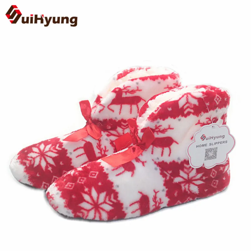 

Suihyung Autumn Warm Winter Cotton Shoes Fawn Snowflake Pattern Indoor Shoes Soft Bottom Non-slip Bedroom Floor Slippers Bota
