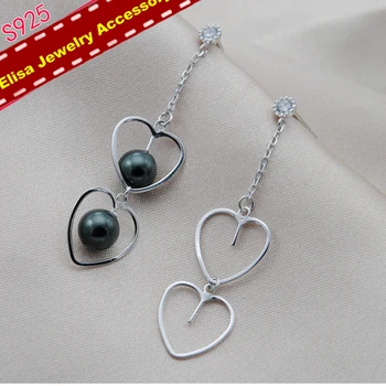 

S925 Sterling Silver Double Heart Earrings Fittings Women DIY Pearl Earrings Jewelry Components 3Pairs/Lot