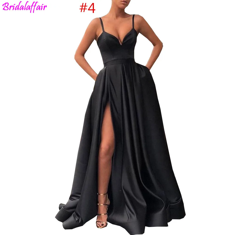 2019 robe de soiree Burgundy Prom Dress With Pockets Side Slit Strapless Satin Elegant Evening Gowns Women Long Formal Dress 2019 robe de soiree Burgundy Prom Dress With Pockets Side Slit Strapless Satin Elegant Evening Gowns Women Long Formal Dress