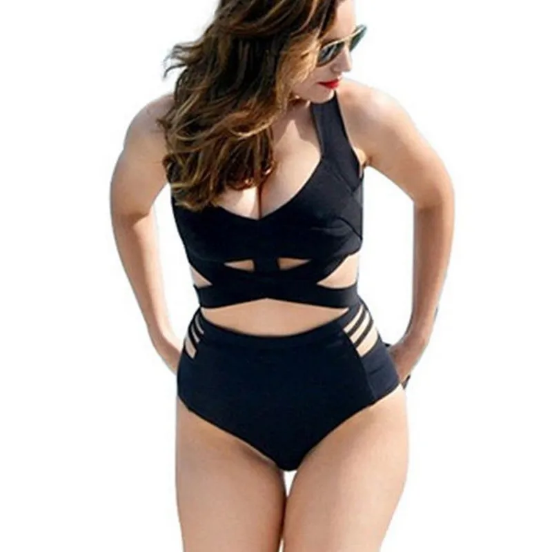 2016 Sexy High Waist Criss Cross Bikini Black Swimsuit Big Plus Size Push up Swimwear Women Beach Bathing Suit Maillot de Bain plus-size-black-swimsuit : image 2016 Sexy High Waist Criss Cross Bikini Black Swimsuit Big Plus Size Push up Swimwear Women Beach Bathing Suit Maillot de Bain plus-size-black-swimsuit