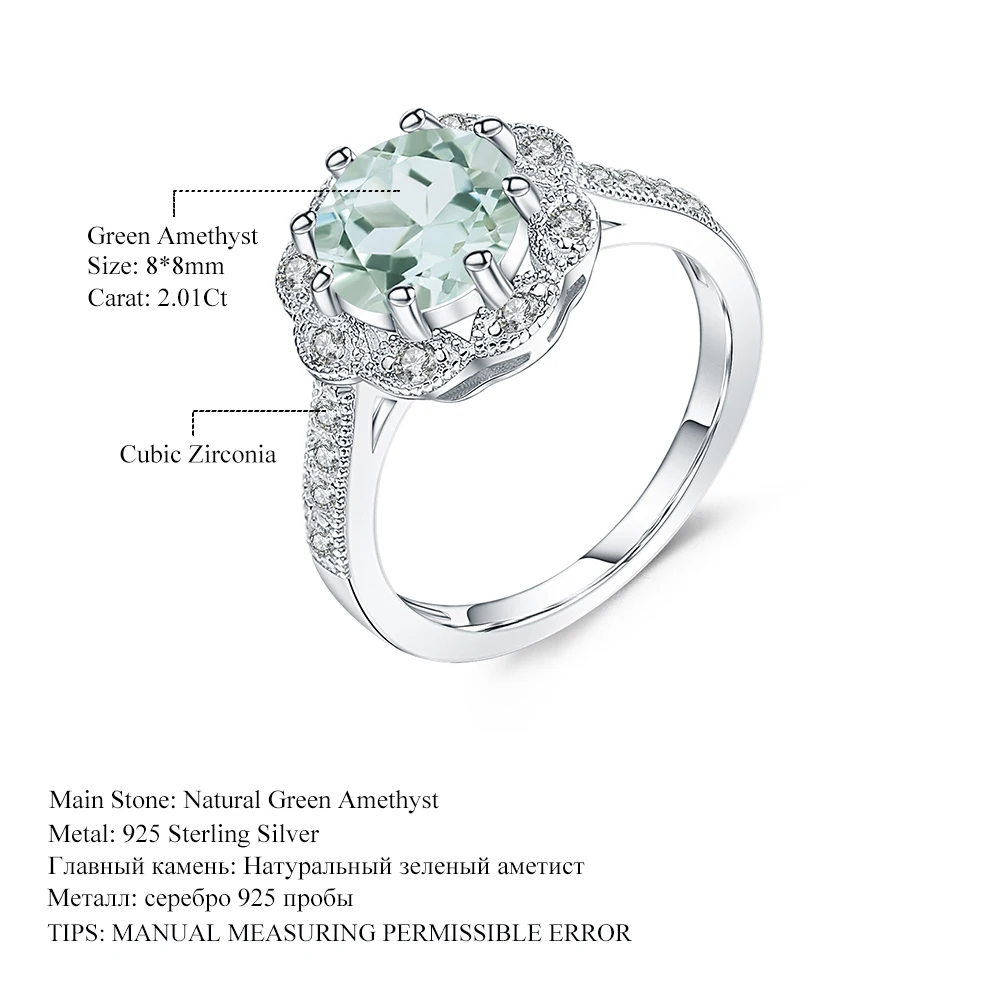 GEM'S BALLET 2.04Ct натуральное зеленое Помолвочное кольцо с аметистом, обручальное кольцо для женщин, серебряные кольца из натуральной 925 пробы, хорошее ювелирное изделие