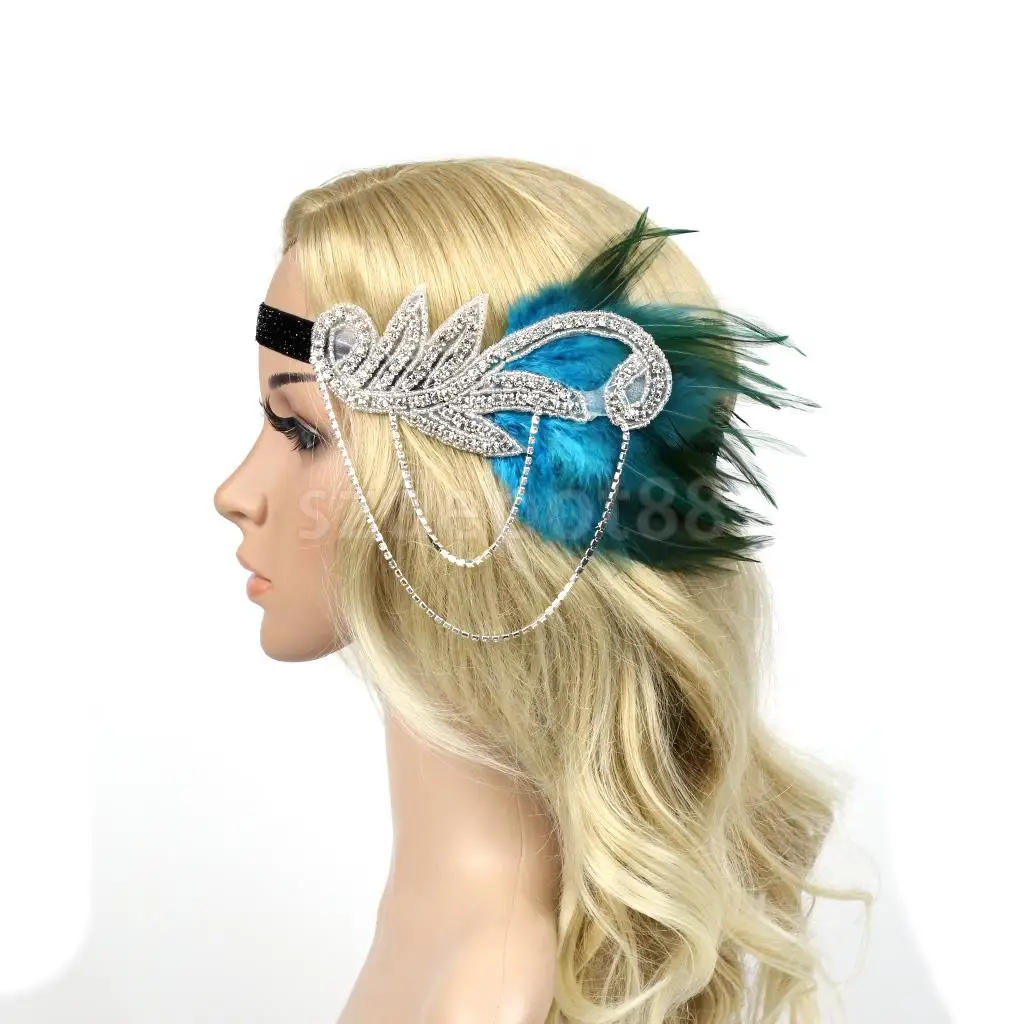 Vintage 1920s Feather Headband Wedding Bridal Headpiece Flapper Fancy Dress