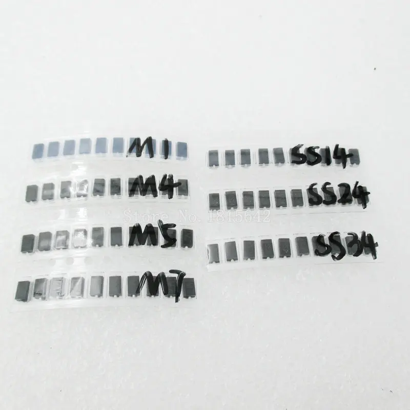 7 видов* 10 шт = 70 шт./лот SMD пакет диодов/M1(1N4001)/M4(1N4004)/M7(1N4007)/M5(1N4005) SS14 SS24 SS34(1N5822) комплект