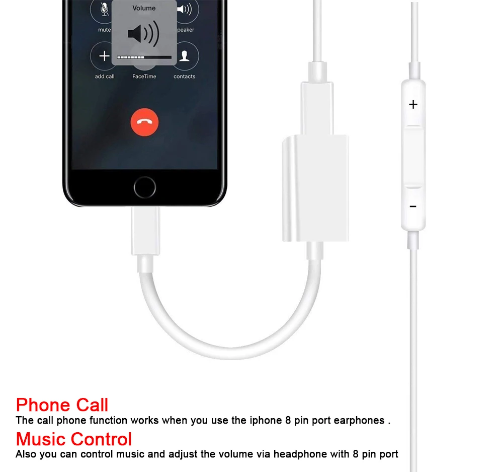 PORTEFEUILLE for iphone 7 8 6 plus 2in1 adapter double jack audio adapter for iphone X XS XR XS MAX headphone charging connector (6)