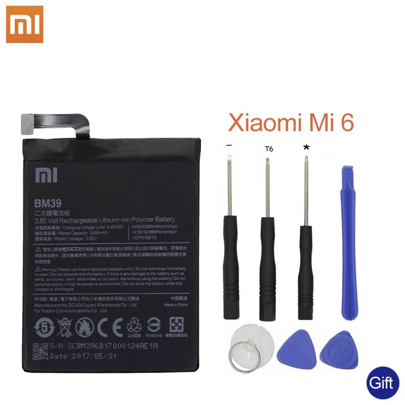 Xiao Mi BM39 Оригинальный аккумулятор для Xiaomi Mi6 3250 мАч Высокая емкость Замена батареи