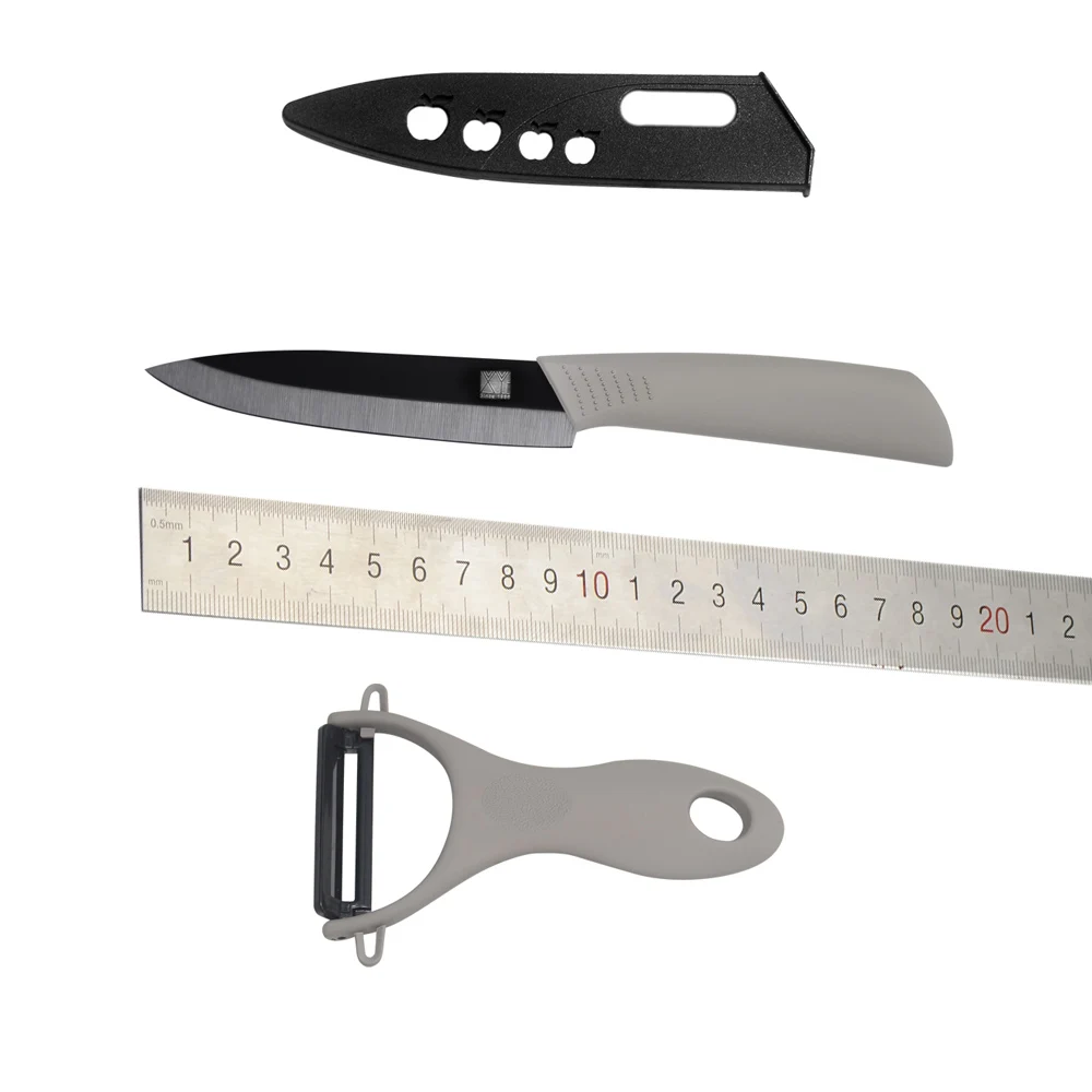 Grey Handle Ceramic Knives 4 Inch Utility Knife ABS +TPR Handle Cooking