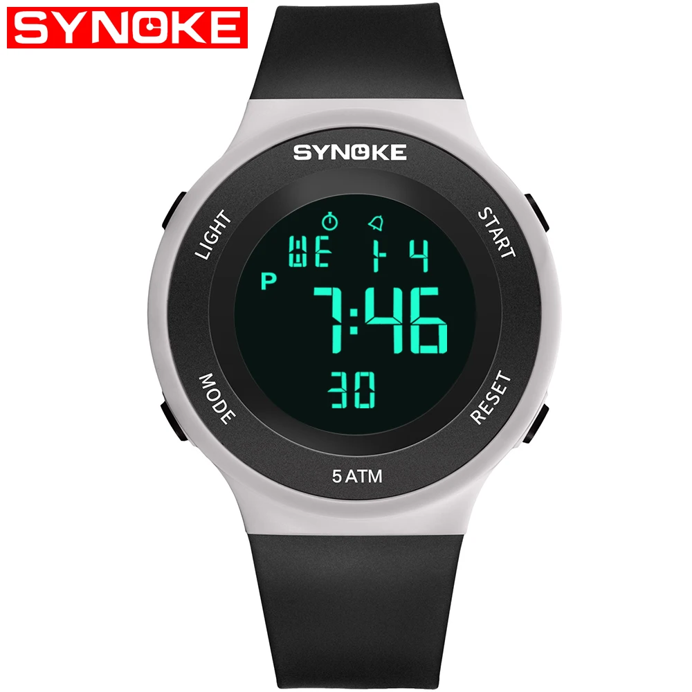 SYNOKE Waterproof Men Sports Watches Top Luxury Brand Fashion Military Digital Watch LED Black Fashion Electronic Clock Men - Цвет: Black and White