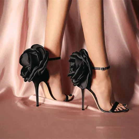 

EOEODOIT High Stiletto Heels Sandals Boho Style Big Flower Open Toe Summer Pumps Shoes Women Sexy Party Club Ankle Buckle Shoes