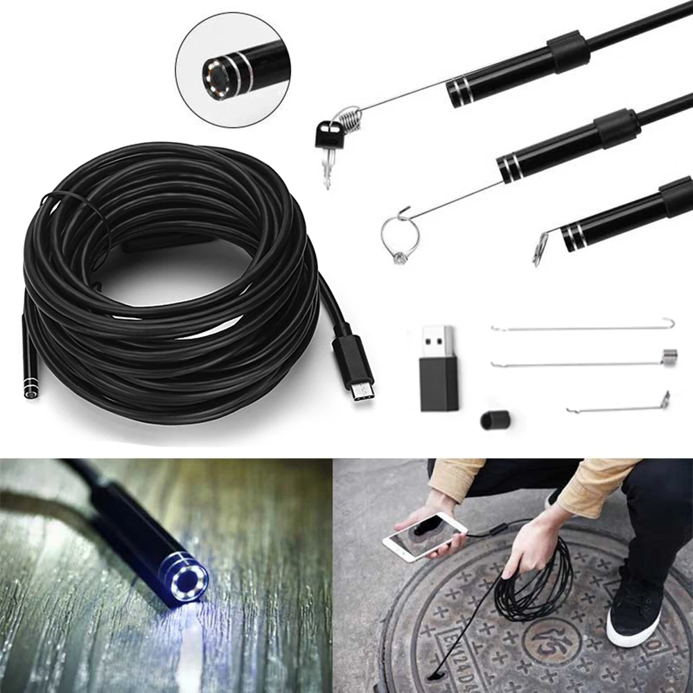

Android Endoscope USB Camera 5.5mm 10m Flexible Soft Cable Type C HD Pipe USB Endoscopic Inspection PC Android Borescope Camera