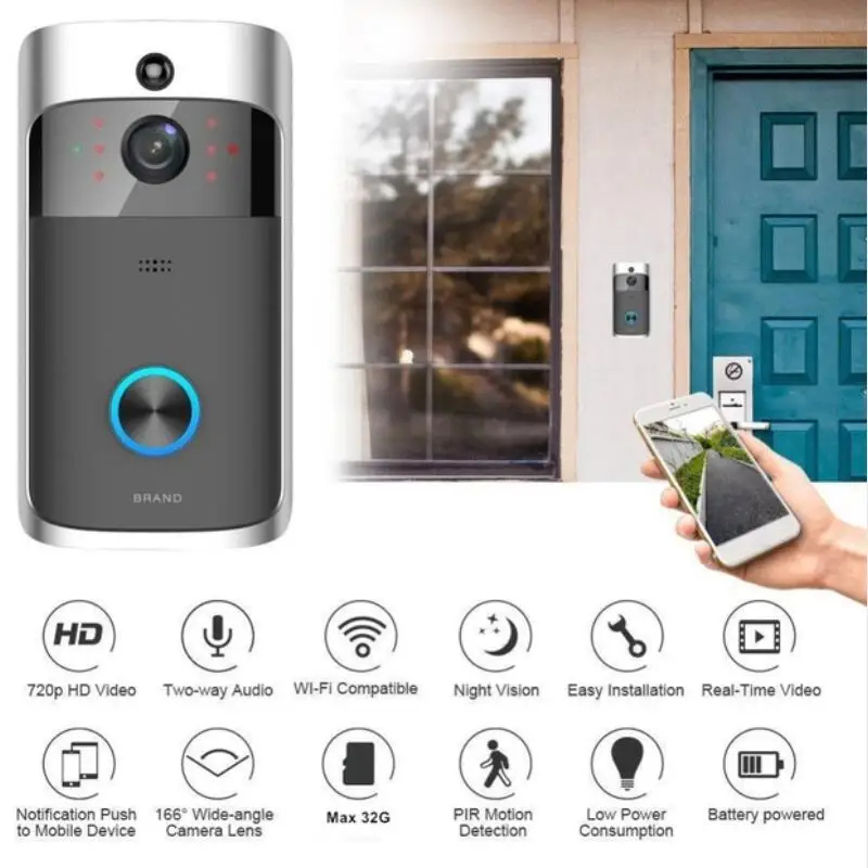 

WIFI Remote Intercom Wireless Video Doorbell Detection Electronic Home Security HD Visible Monitor Night Vision Doorphone