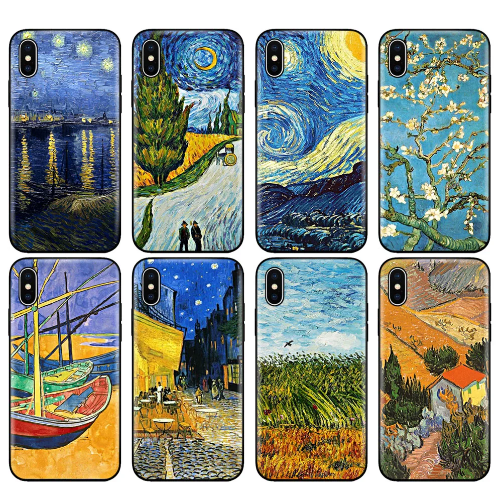 Чехол из ТПУ для iphone 5 черный силиконовый чехол 6 6s 7 8 plus x 10 XR XS 11 pro Max Van Gogh Tardis