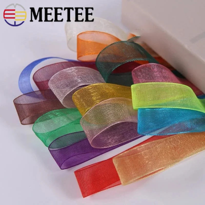 Meetee 5pcs(1pcs=45meters) 1.5cm Christmas Ribbon Transparent Yarn with DIY Gift Packaging Braided Hair Accessories BD147 | Дом и сад