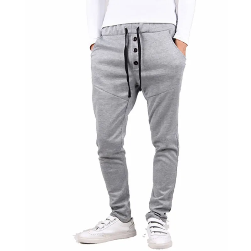 

2017 Spring Autumn Men sweatpants Casual drawstring Solid Color Harem Pants Breathability Cotton Three Buckle harem Pants