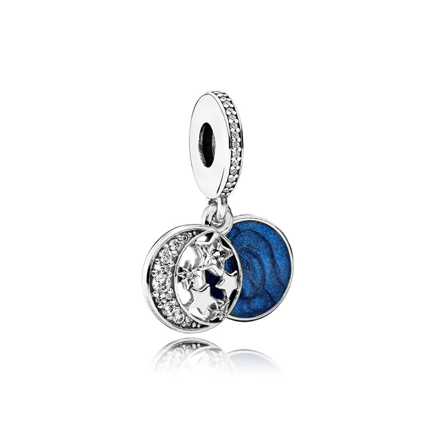 

NEW 100% 925 Sterling Silver Vintage Night Sky Dangle Charm Shimmering Midnight Blue Enamel Pendant Bead Bracelet DIY