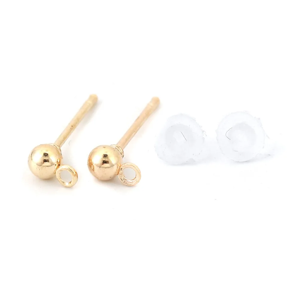 DoreenBeads Iron Based Alloy Ear Post Stud Earrings Findings Ball Gold Silver Color W/ Loop DIY Charms 5mm x 3mm, 100 PCs