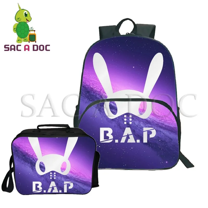 

Kpop B.A.P Rabbit Team Backpack 2Pcs/Sets School Backpack for Teenage Girls Boys Casual Travel Rucksack with Cooler Bag