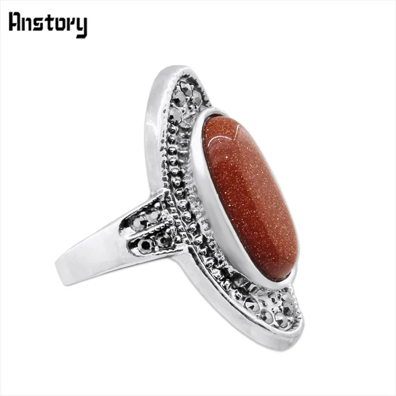 Shinning Sandy Stone Rings For Women Rhinestone Fashion Jewelry Antique Silver Plated Party Gift