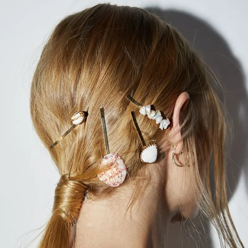 

Ocean Style Metal Alloy One Word Hairpin Women Girl Summer Sea Shell Imitation Pearl Hair Clip Jewelry Beaded Barrettes