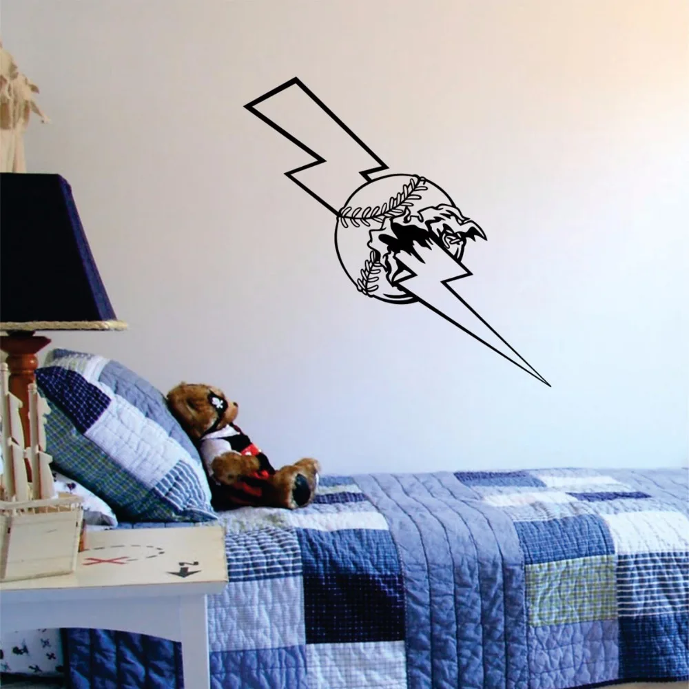 Lightning Bolt Baseball Wall Decal Wall Vinyl Sticker Art Sports Mural Poster Wall Stickers