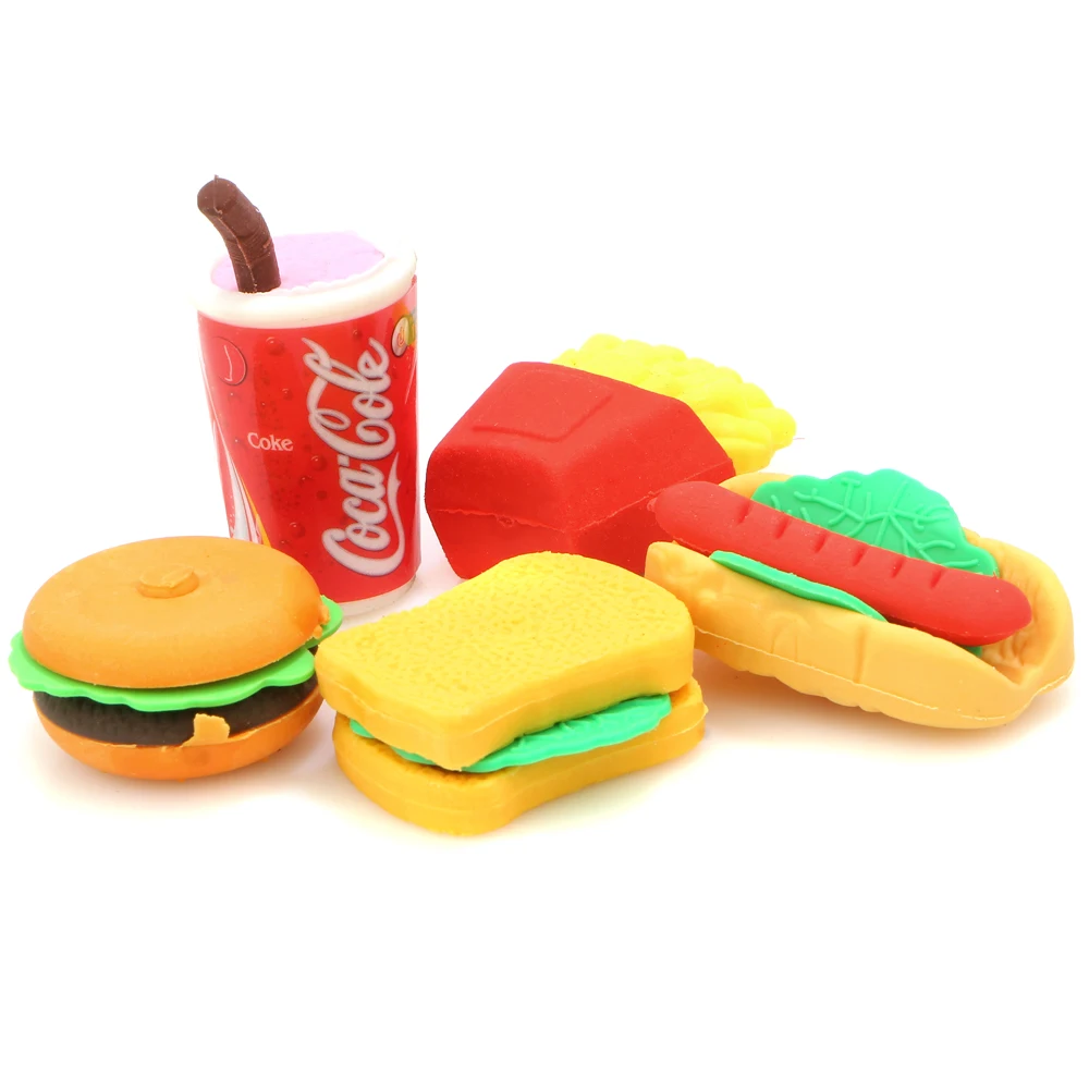 

5pcs/lot Burger Food Drink Coke Eraser Set For Kid's Cute Fruit Novelty Eraser Gift Stationery School Supplies