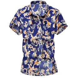 Рубашки 2019 мужская одежда принт Кнопка отложной воротник Slim Fit с коротким рукавом рубашки Camisa Мода обычный плюс размер рубашка мужская