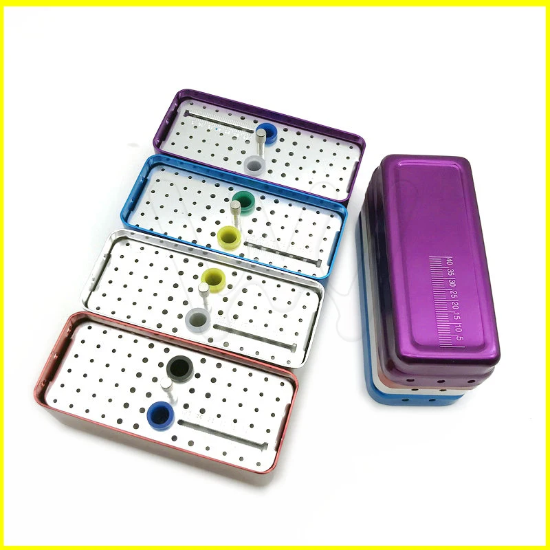 1pc Aluminum Dental Disinfection Box Autoclave Sterilizer Case Burs Endo Files Holder 72 Holes For Burs (4)