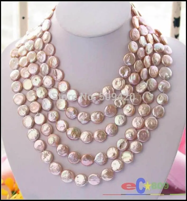 

~~ Free Shipping 100" 14MM PINK COIN FRESHWATER CULTURED PEARL NECKLACE