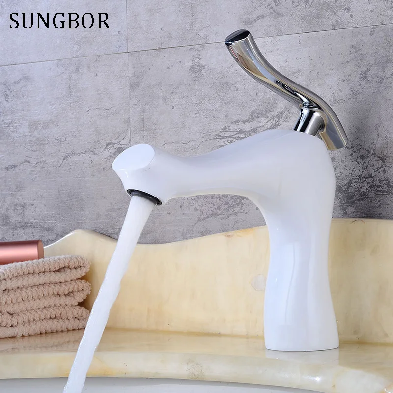 

Basin Faucet White Face Single Holder Single Hole Mounted Sink Taps Cold and Hot Mixer for Bathroom Black Basin Tap FH-0155B