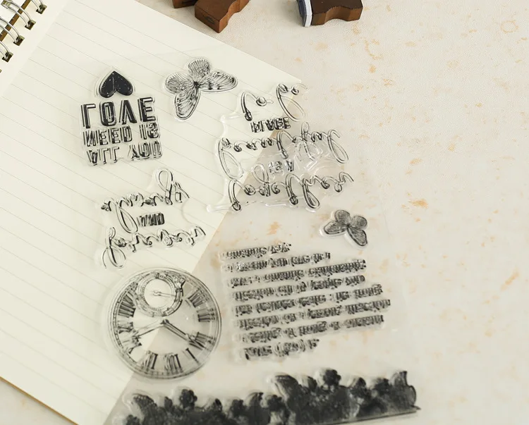 Новые часы Английский прозрачный штамп DIY силиконовые уплотнители лома бронирование Карты Multi-шаблон фотоальбом Декоративные аксессуары