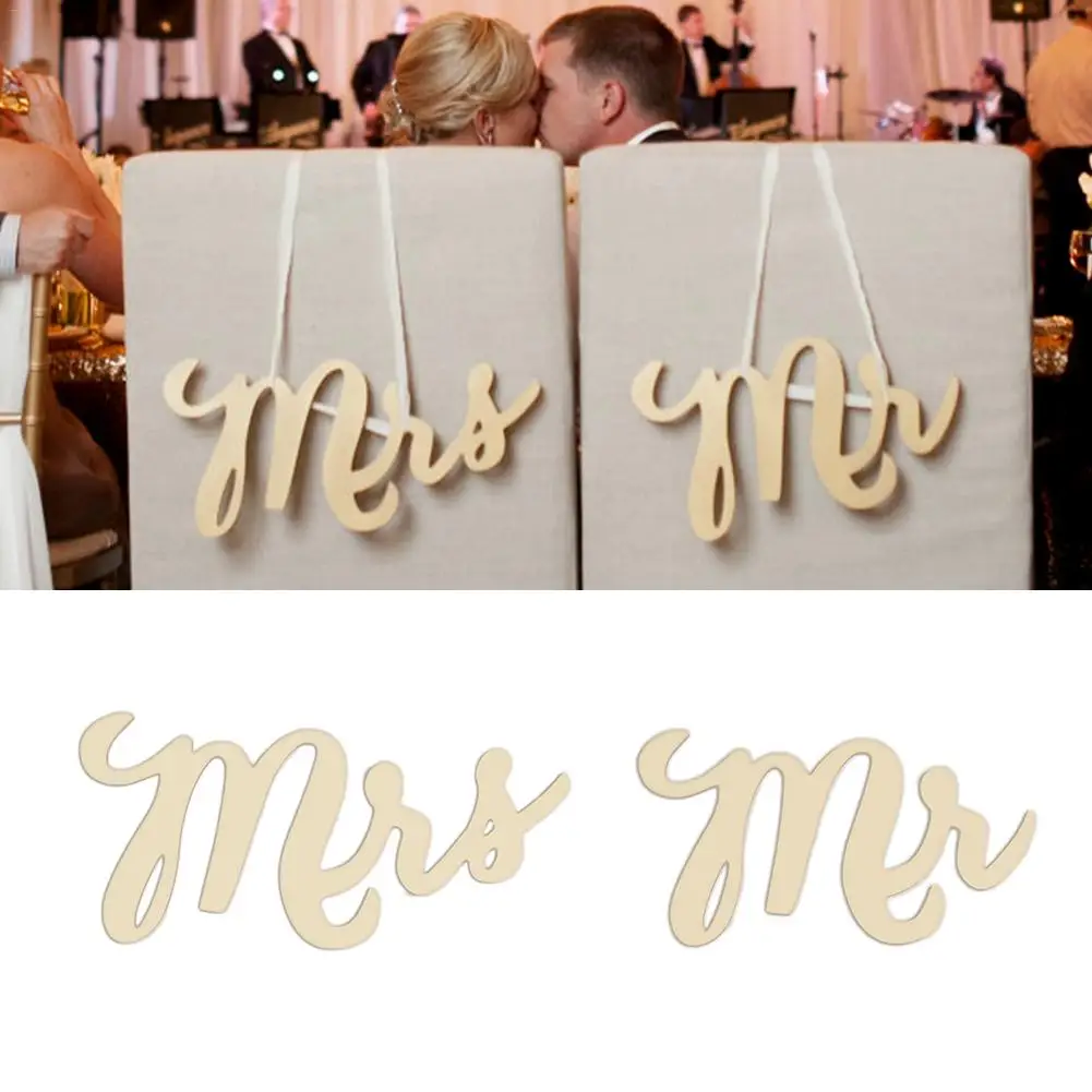 

2pcs/set Mr&Mrs Rustic Wedding Wooden Chair Sign Mr And Mrs Chair Signs Wood Signs Photo Props Wedding Party Decoration
