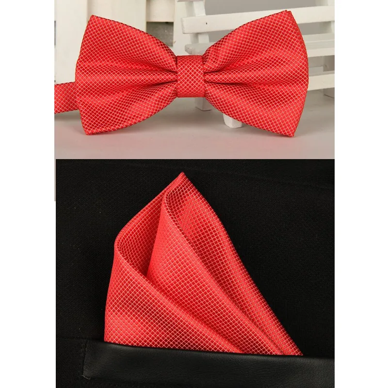watermelon red SHENNAIWEI Шелковый однотонный деловой галстук-бабочка для мужчин, винтажный фиолетовый, черный, желтый, серебристый Свадебный галстук-бабочка, карманный квадратный платок, набор, lote - Цвет: watermelon red